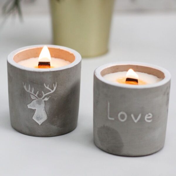Concrete Wooden Wick Candle Medium Pots