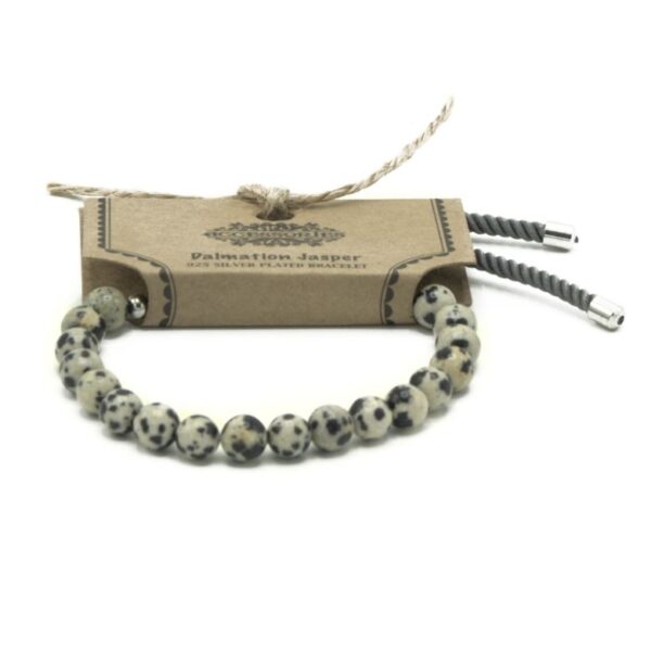 Dalmation Jasper Gemstone Charcoal String Bracelet - Image 2