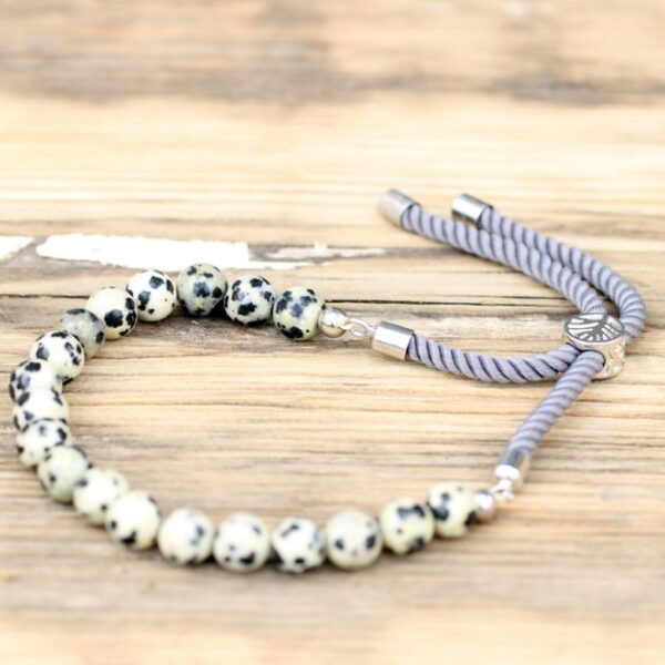 Dalmation Jasper Gemstone Charcoal String Bracelet - Image 4