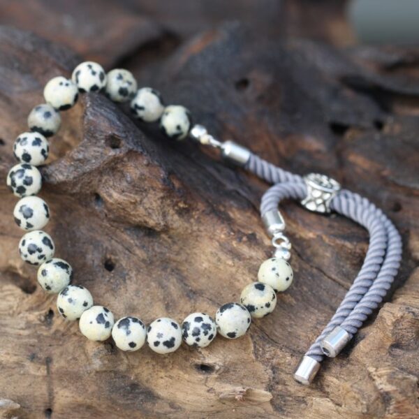 Dalmation Jasper Gemstone Charcoal String Bracelet - Image 5