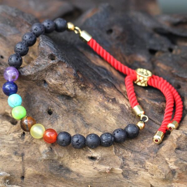 Lava Stone Chakra Gemstone Royal Red String Bracelet - Image 4