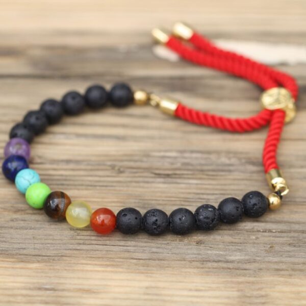 Lava Stone Chakra Gemstone Royal Red String Bracelet - Image 5