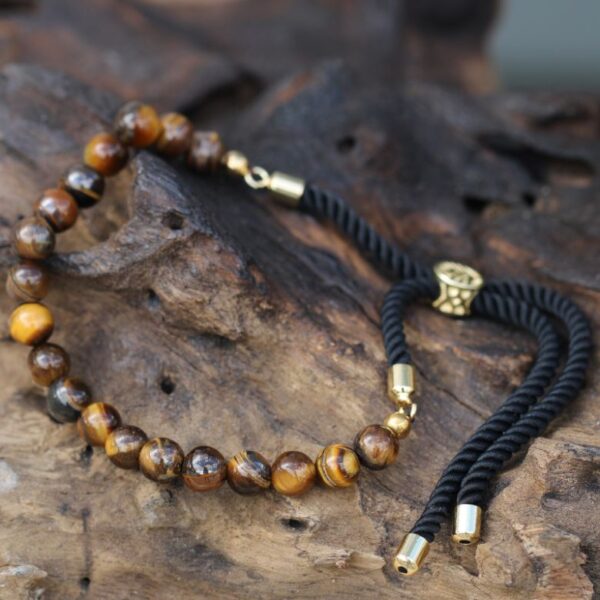 Tiger Eye Gemstone Black String Bracelet - Image 5