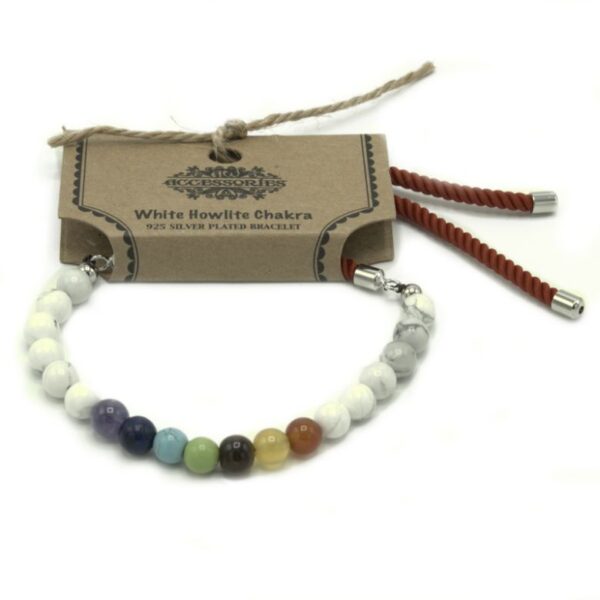 White Howlite Chakra Gemstone Royal Red String Bracelet - Image 2