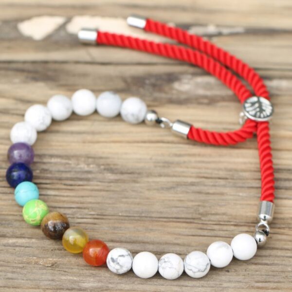 White Howlite Chakra Gemstone Royal Red String Bracelet - Image 5