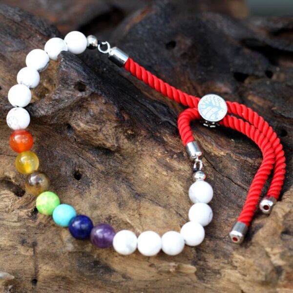 White Howlite Chakra Gemstone Royal Red String Bracelet - Image 6