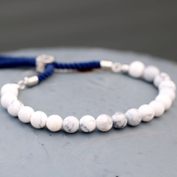 White Howlite Gemstone Navy String Bracelet - Image 2