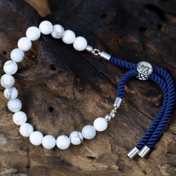 White Howlite Gemstone Navy String Bracelet - Image 4